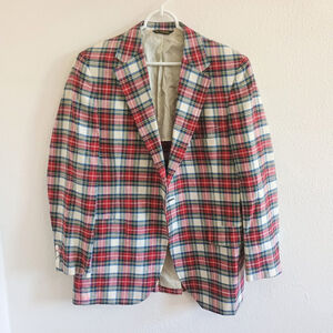 Vintage 90s Lands End Charter Collection Tartan Red Plaid Blazer Size ? READ